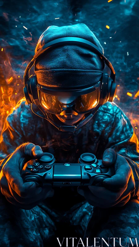 Cyberpunk gamer portrait with dual-tone thermal lighting.