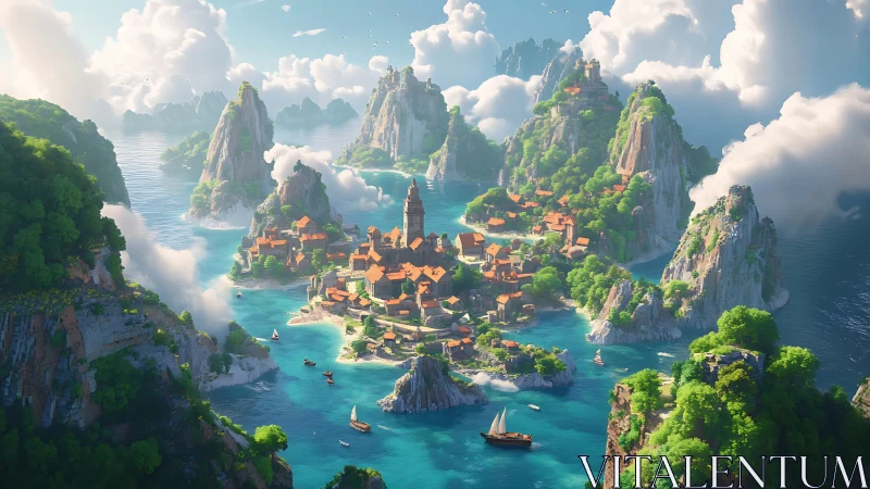 Floating Islands: Digital Paradise in Layered Atmospheric Depth.