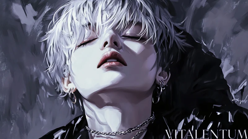 Close-up digital portrait uses hard lighting and desaturated palette