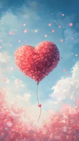 Crystalline Heart Balloon Against Cloudy Skies.