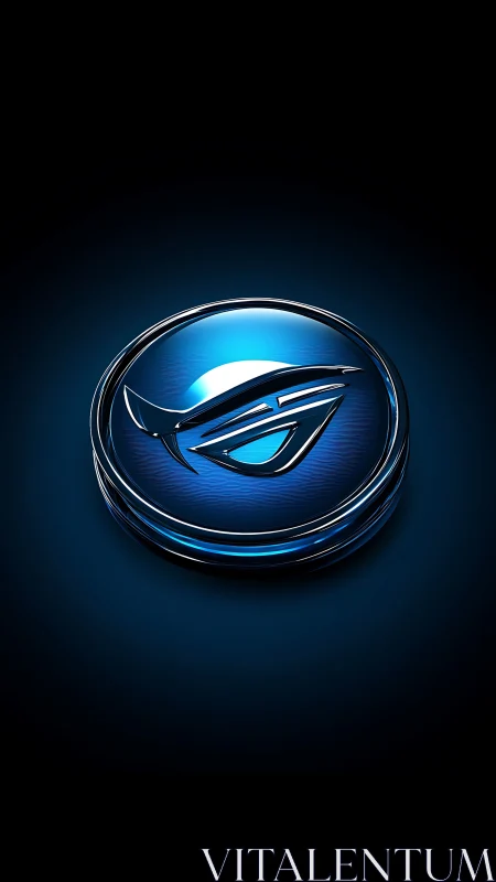 Gleaming blue tech emblem glows softly against deep black
