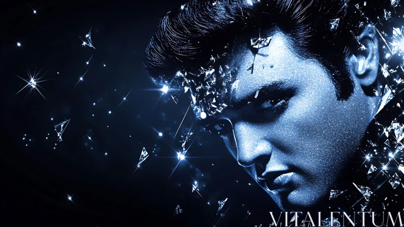 Shattered starlight portrait in electric sapphire tones.