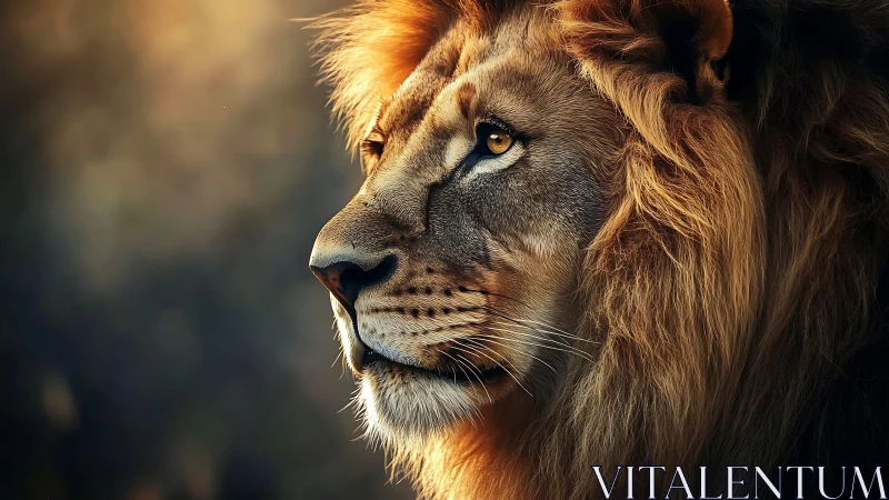 Male lion profile rendered in detailed photorealistic style