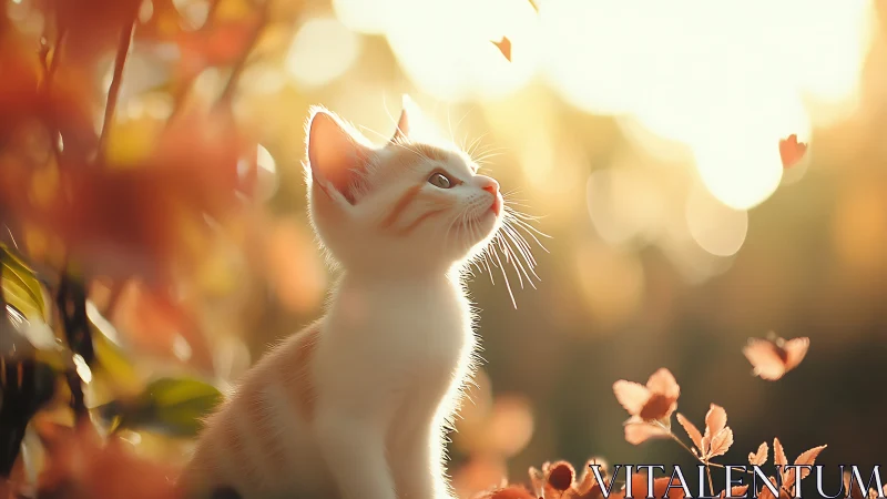 Golden Hour Dreams: A Kitten's Gentle Gaze Upward.