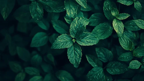 Mint leaves cluster fills frame with centered sharp focus