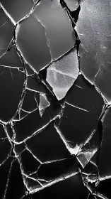 Shattered glass surface shows irregular fractured plate network