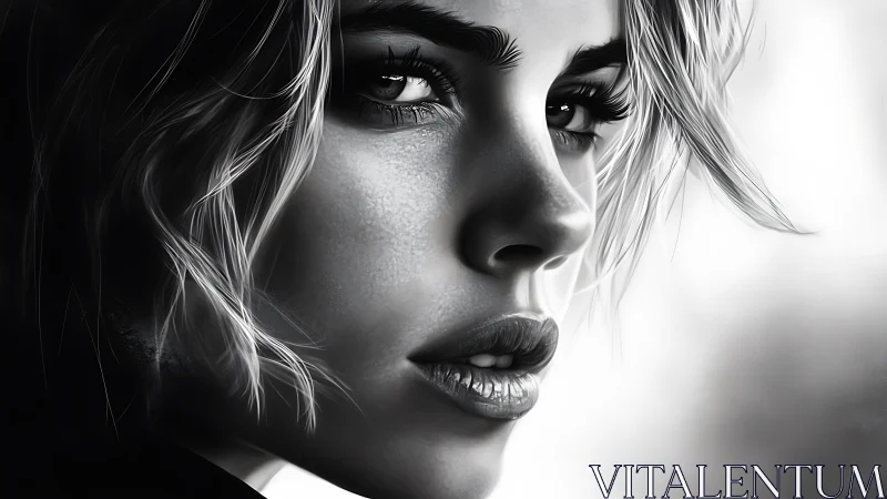 Monochrome woman’s portrait emphasizes eyes and emotion.