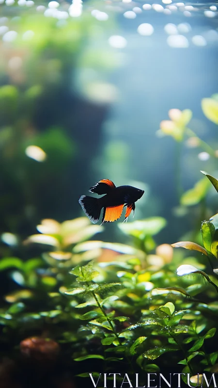 Midwater ember fins drift like sparks through leafy shadows