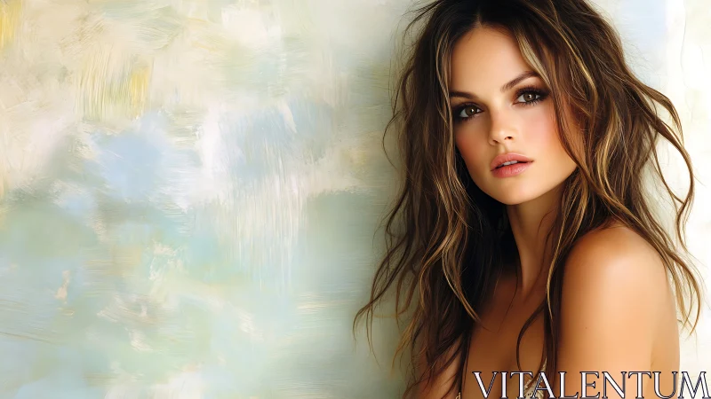 Digital portrait of woman against pastel abstract background