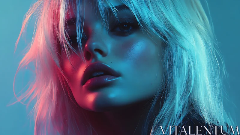 Neon-lit rebel gaze wrapped in electric cyan and magenta glow.