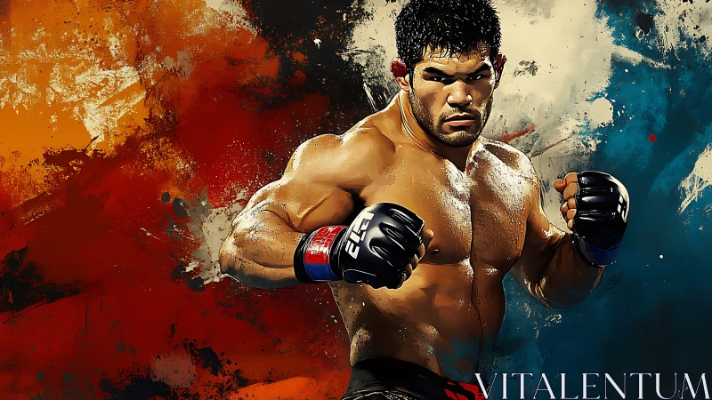 MMA Fighter in Combat Stance with Explosive Color Splash.