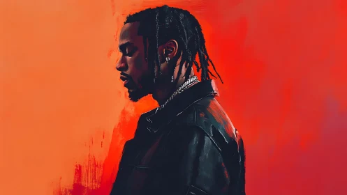 Digital portrait profile in saturated orange chromatic field.