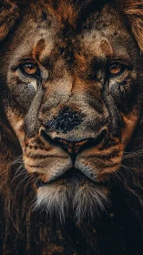 Steady lion gaze sharing quiet strength and wild warmth.