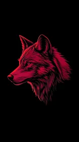 Scarlet neon wolf profile blazing against midnight void.