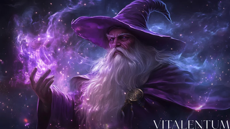 Digital painting of arcane wizard in nebular chromatic vortex.