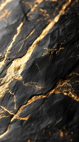 Black slate surface holds fluid gold mineral veins