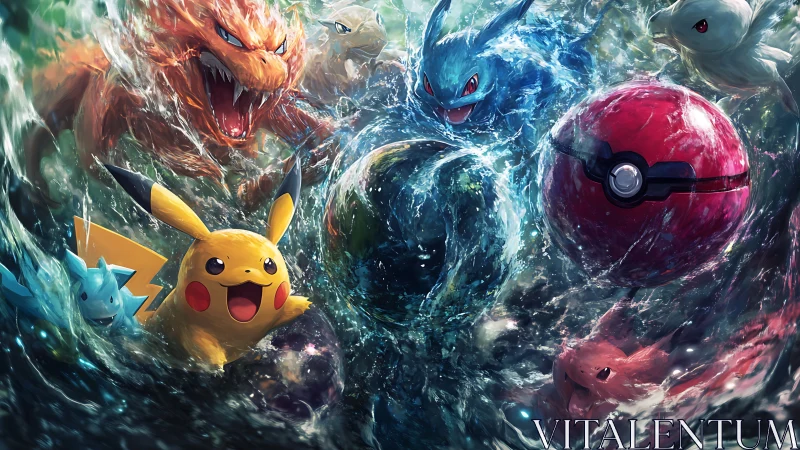 Storm-tossed Pokémon surge around a swirling cosmic Poké Ball