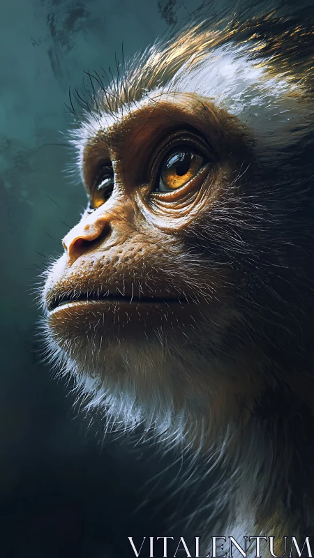Profile portrait of a small monkey in soft side light.