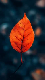 Single orange autumn leaf glows against a cool blurred dusk