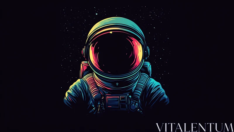 Bold neon astronaut illustration against deep space background.