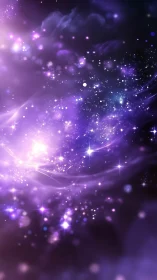 Violet cosmic nebula with glowing stars and swirling dust.