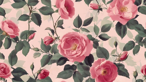 Pink English Roses Blooming Against Soft Cream Background