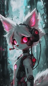 Cyber fox navigator with neon headset in soft teal glow.