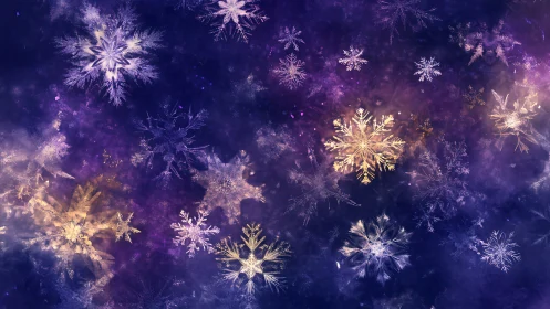 Snowflake forms are distributed over a dark nebula field