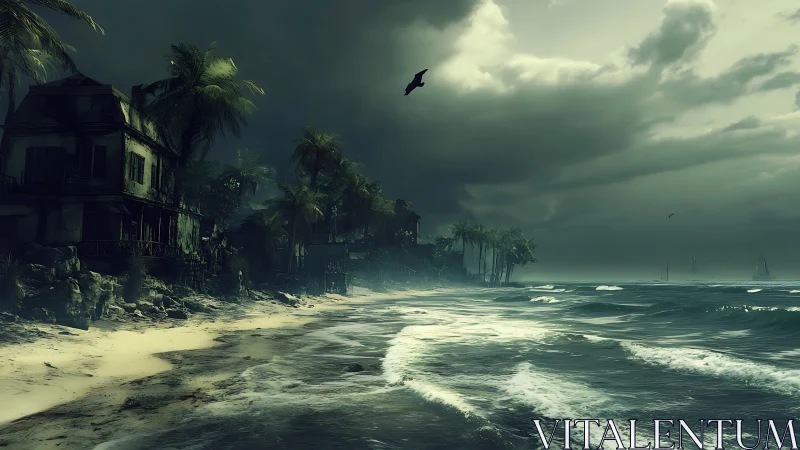 Derelict Coastal Estate Under Ominous Atmospheric Conditions