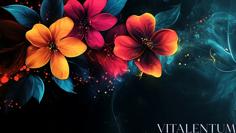 Digital flowers composition against dark background.