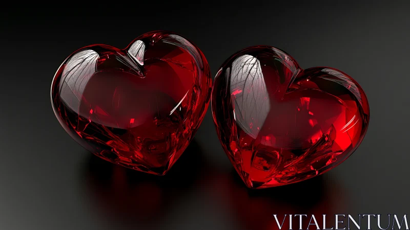 Twin Red Glass Hearts with Crystalline Surfaces