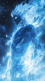 Celestial blue fire entity radiates ethereal cosmic power.
