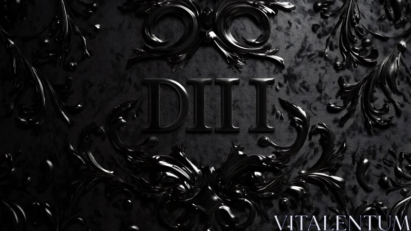 Embossed black DIII text rests on ornate baroque surface.