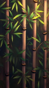 Slender bamboo columns under warm directional backlight.
