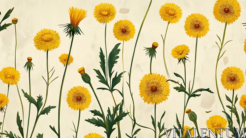 Botanical Illustration of Gerbera Daisies with Naturalistic Stem Architecture