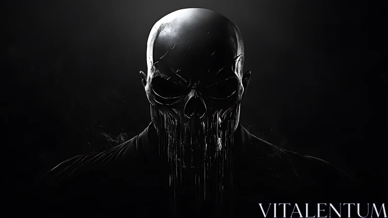 Monochrome skull-masked figure rendered in dripping chiaroscuro lighting