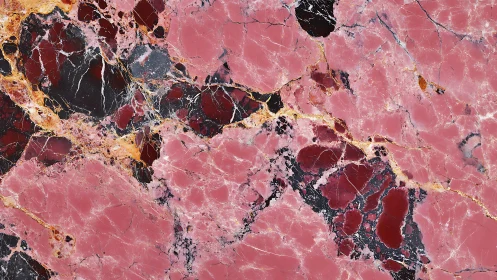 Elegant pink and black marble texture with golden veins, modern style.