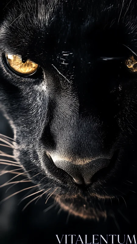 Black Cat Close-up with Golden Eyes.