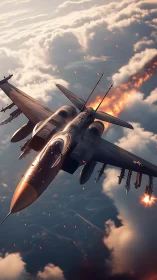 Stormrunner jet knifes through burning dusk above clouds.