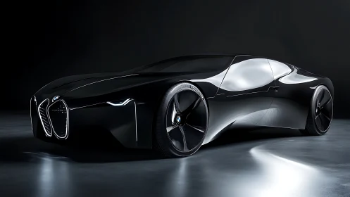 Futuristic black concept coupe showcases fluid sculpted bodywork.