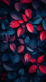 Leaves show alternating red and blue hues under stylized lighting