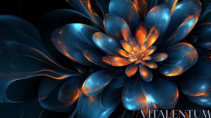 Radiant fractal flower renders luminous cyan and amber petals