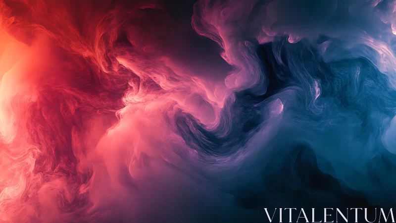 Abstract red and blue swirling digital smoke pattern.