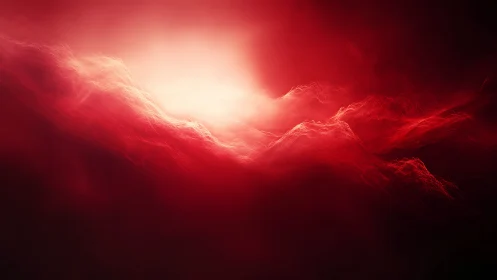 Intense red light diffuses across abstract layered forms