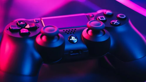 Sony PlayStation Controller Rendered in Neon Cyberpunk Aesthetic