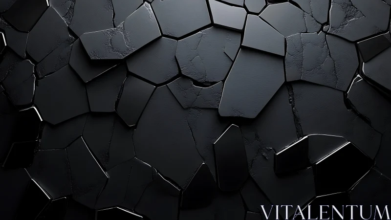 Shattered black polygonal plates in glossy 3D relief.