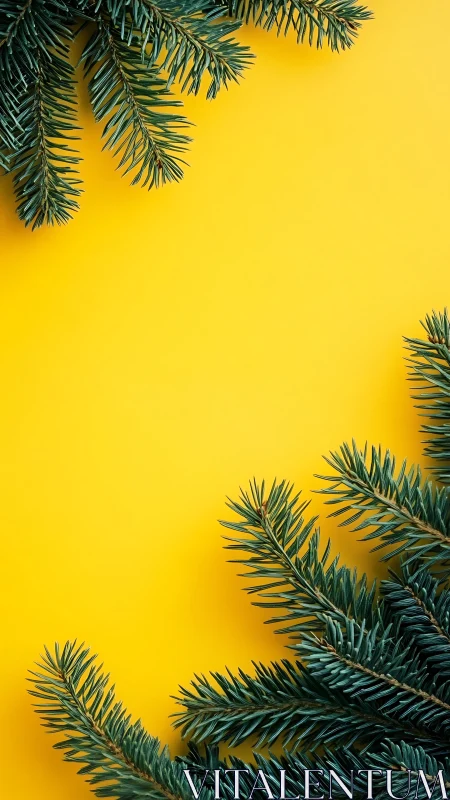 Evergreen bough border on bold yellow minimalist background.