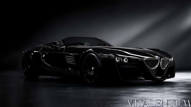 Sleek black roadster glowing under soft studio lights.