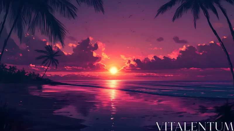 Twilight tide under neon skies and whispering palms.