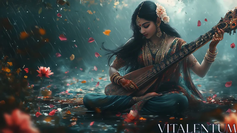 Monsoon raga drifts through lotus rain and jeweled silence